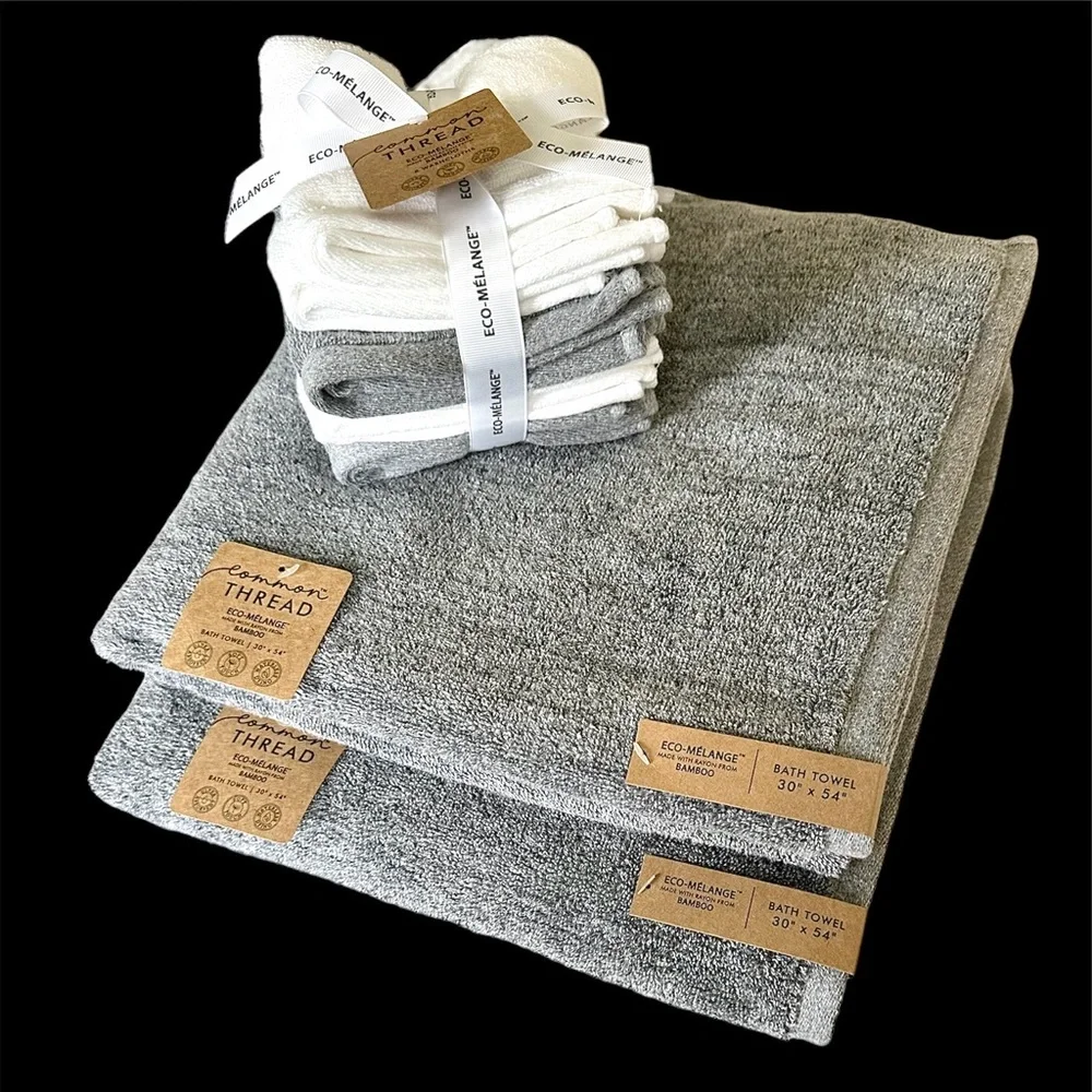 Eco-Melange Bath Towels Set BAMBOO RAYON & Cotton (2) Bath Towels & (8) Wash NWT